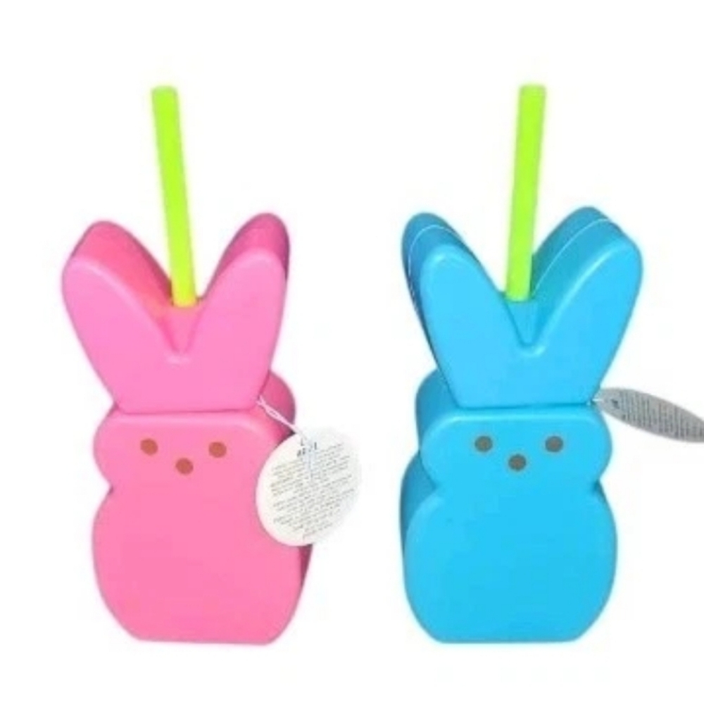 PEEPS Pink & Blue Tumbler Cups Set w/Lid and Straw 14 oz by Zak! Designs NWT